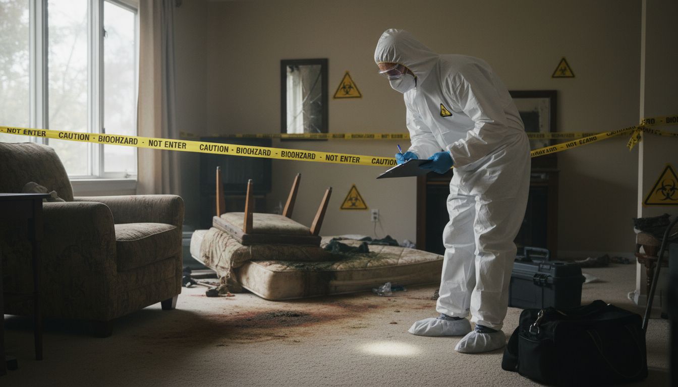 biohazard technician cleaning residential contamination
