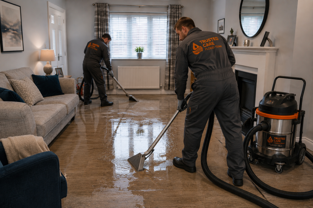 Flood drying in a lounge after a water pipe burst