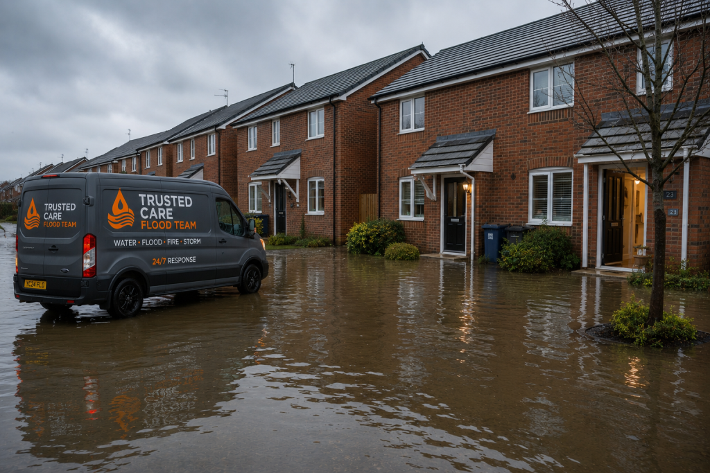View of a street during a flood