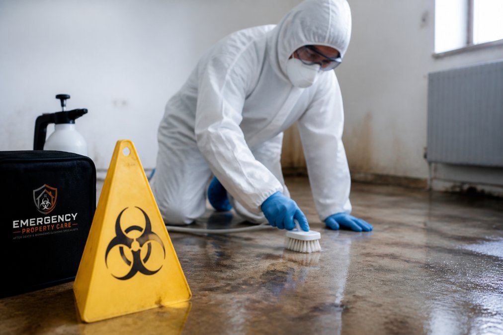 Specialist technician preparing equipment for a controlled property decontamination project